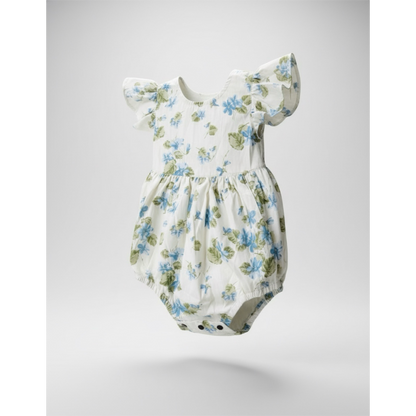Josie Romper Floral baby romper on a light gray background