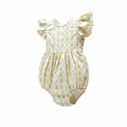 Baby romper with floral pattern on a white background