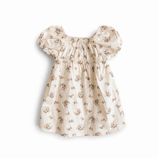 Floral dress with puff sleeves on a white background