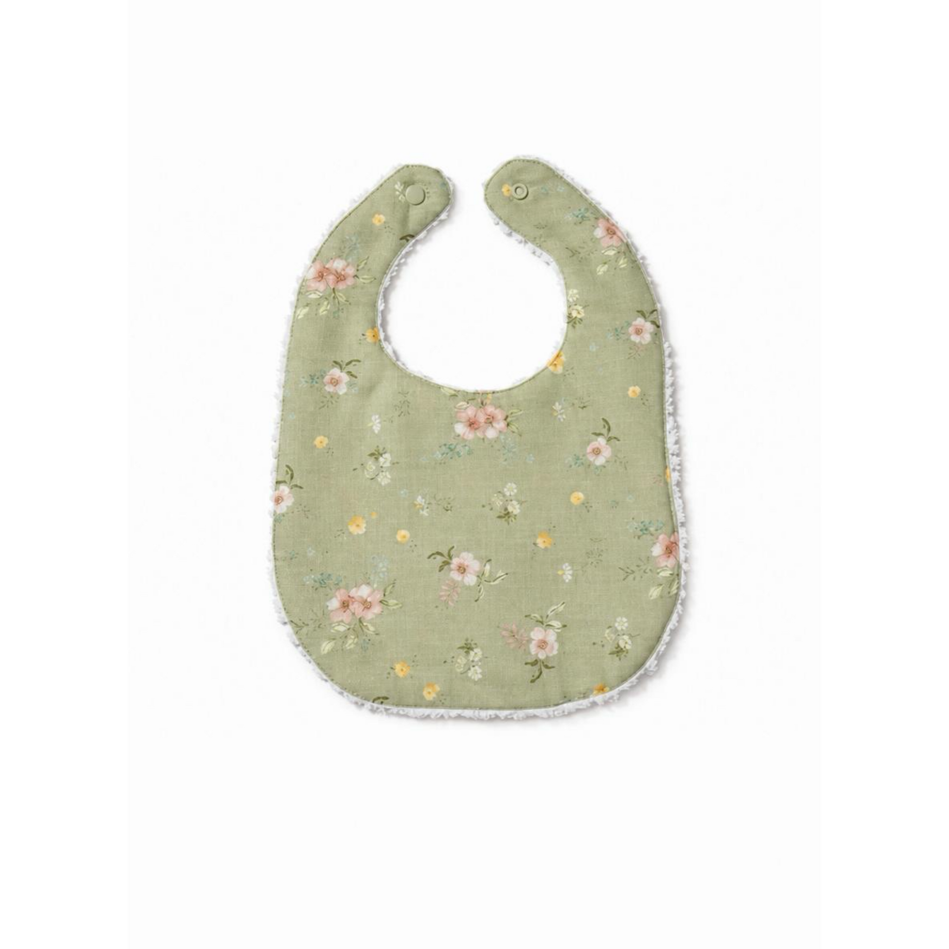 Floral-patterned bib on a white background