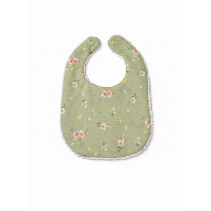 Floral-patterned bib on a white background