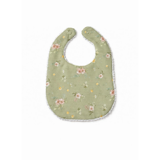 Floral-patterned bib on a white background