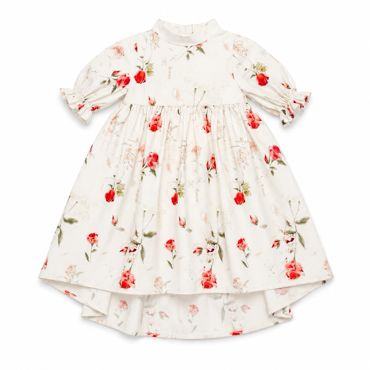 Floral dress with red flowers on a white background