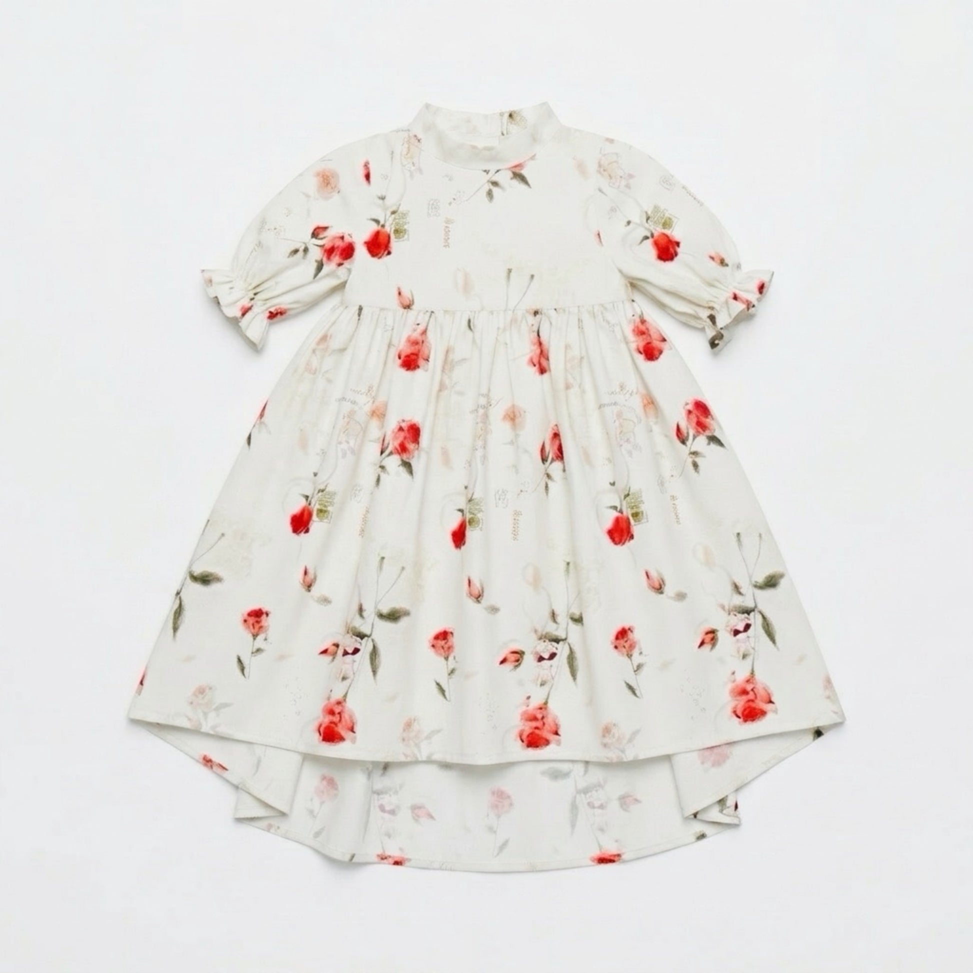 Floral dress with red flowers on a white background