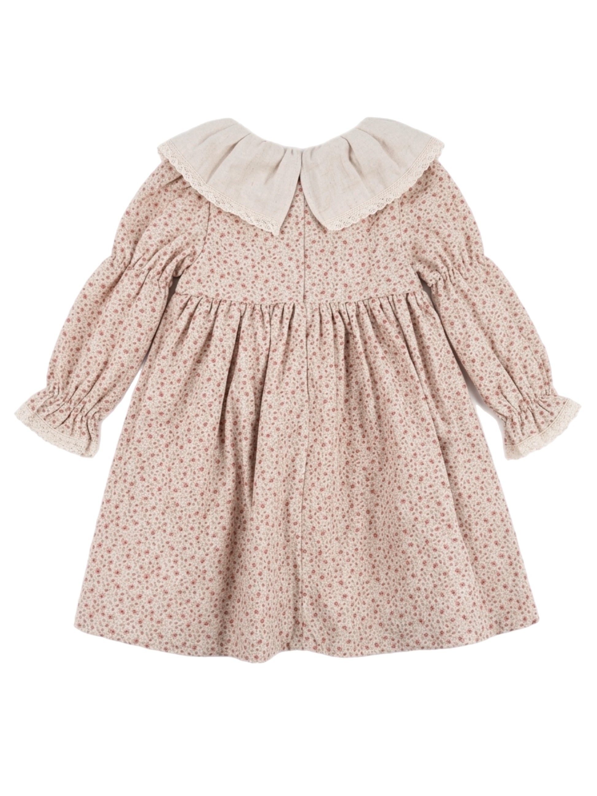 Floral dress with a large collar on a white background