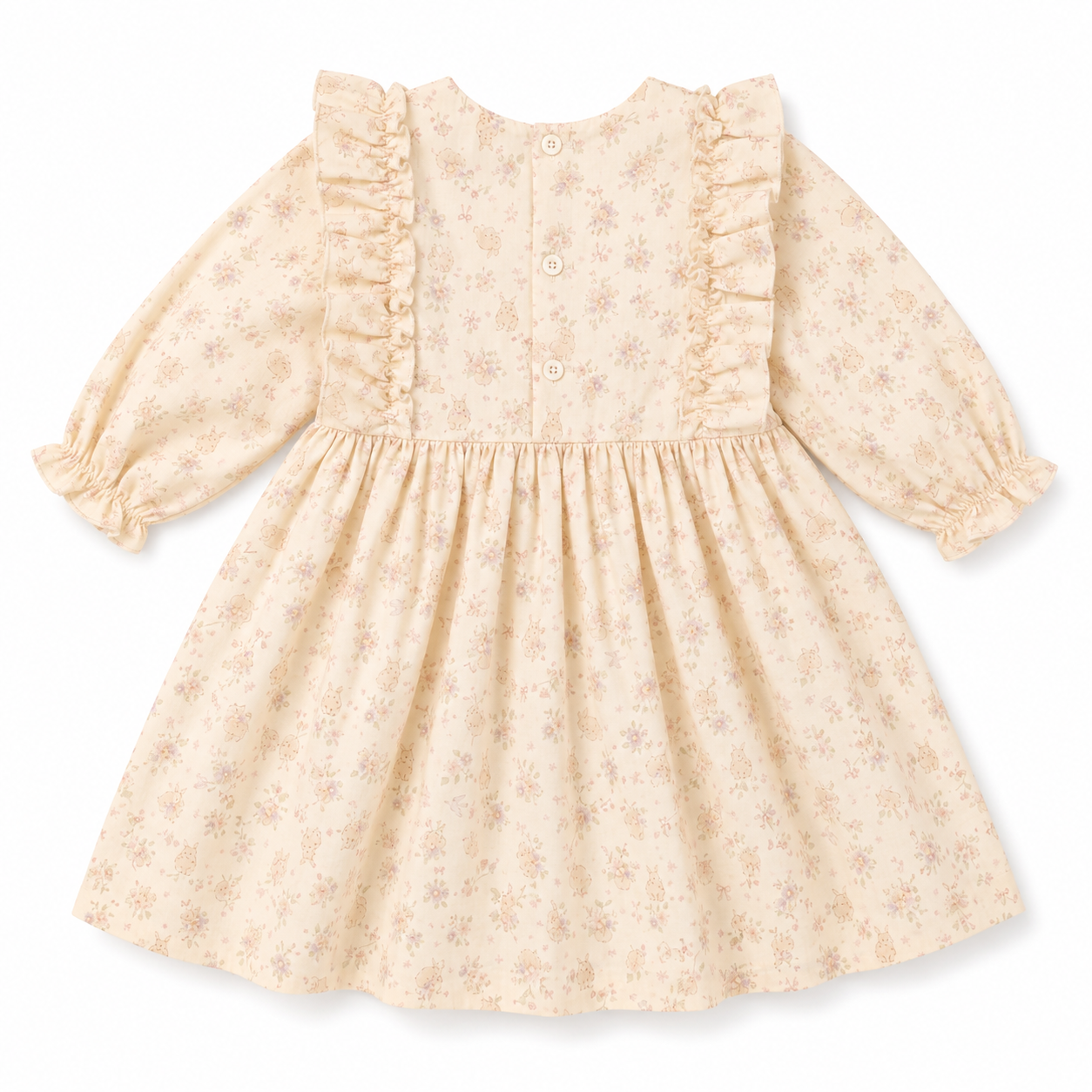 Beige floral dress with long sleeves on a white background