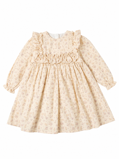 Beige floral dress with long sleeves on a white background