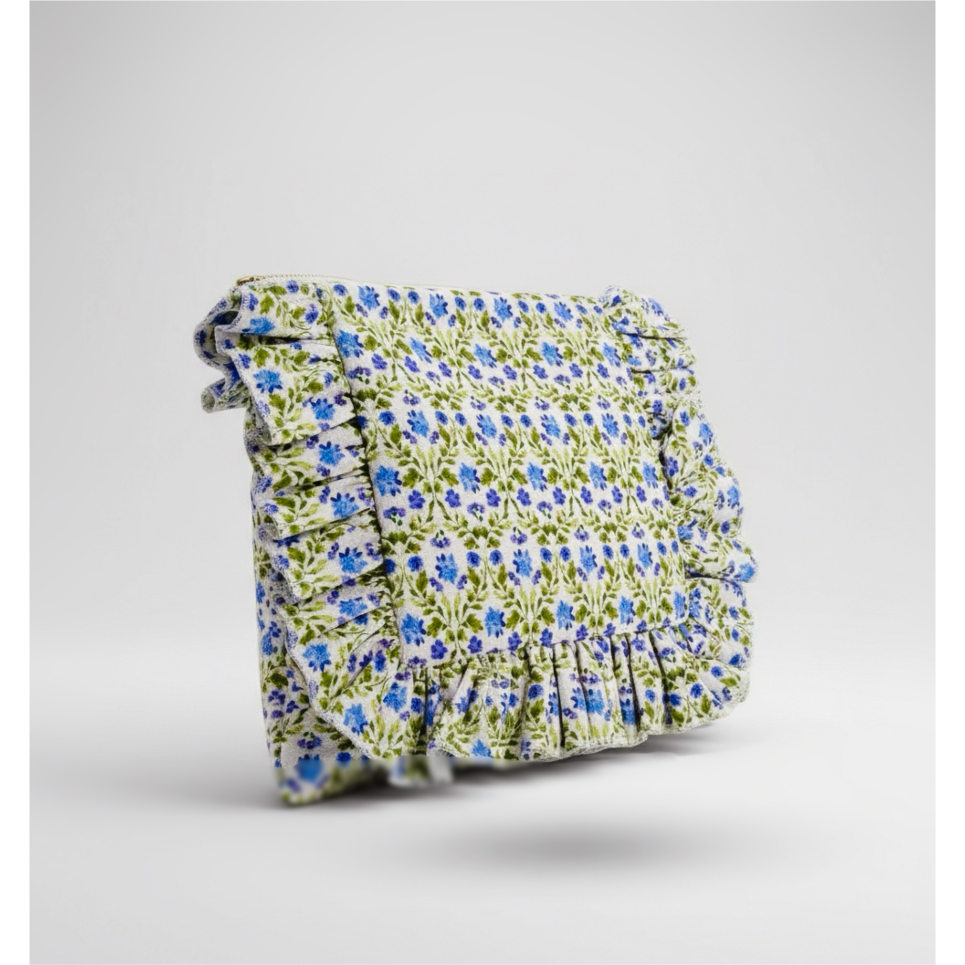 Floral-patterned bag on a light gray background