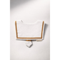 White bib with brown trim on a white background