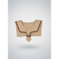 Brown fabric with brown trim on a light gray background