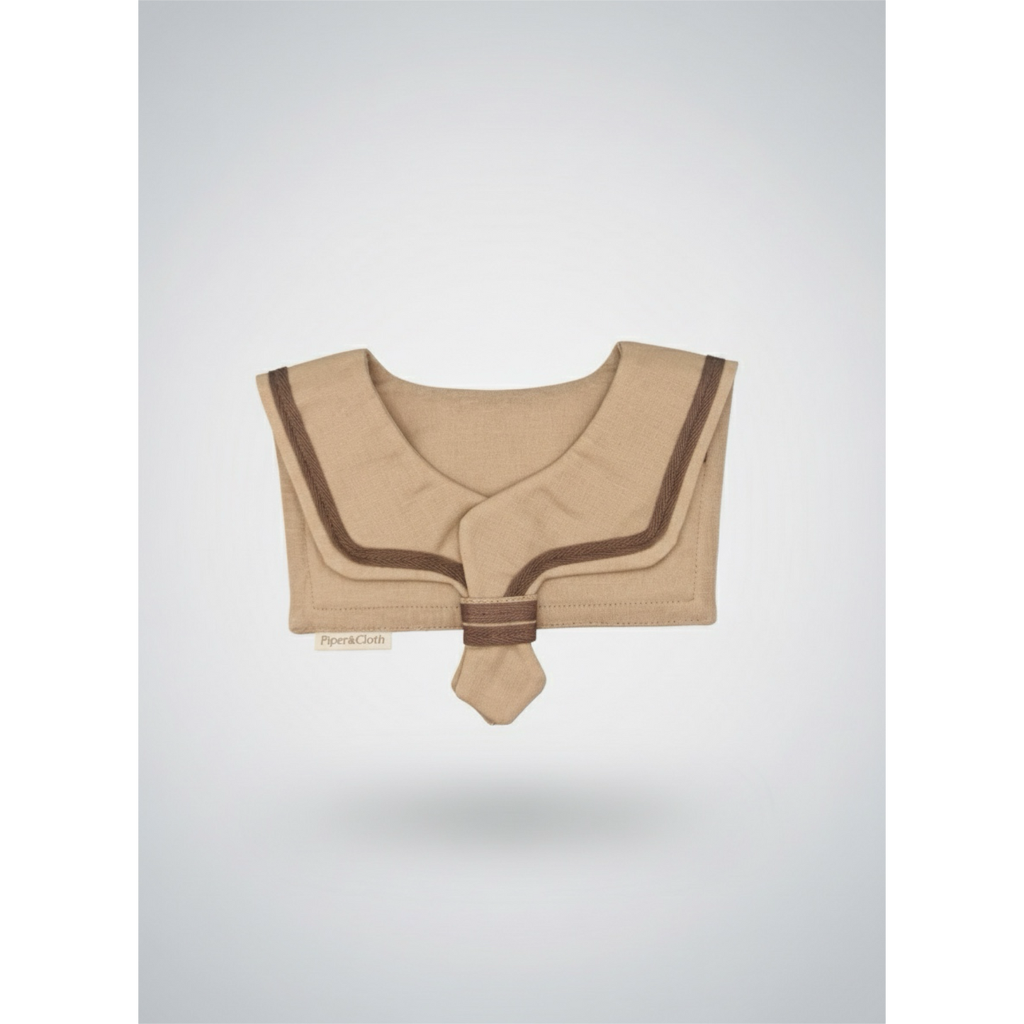 Brown fabric with brown trim on a light gray background