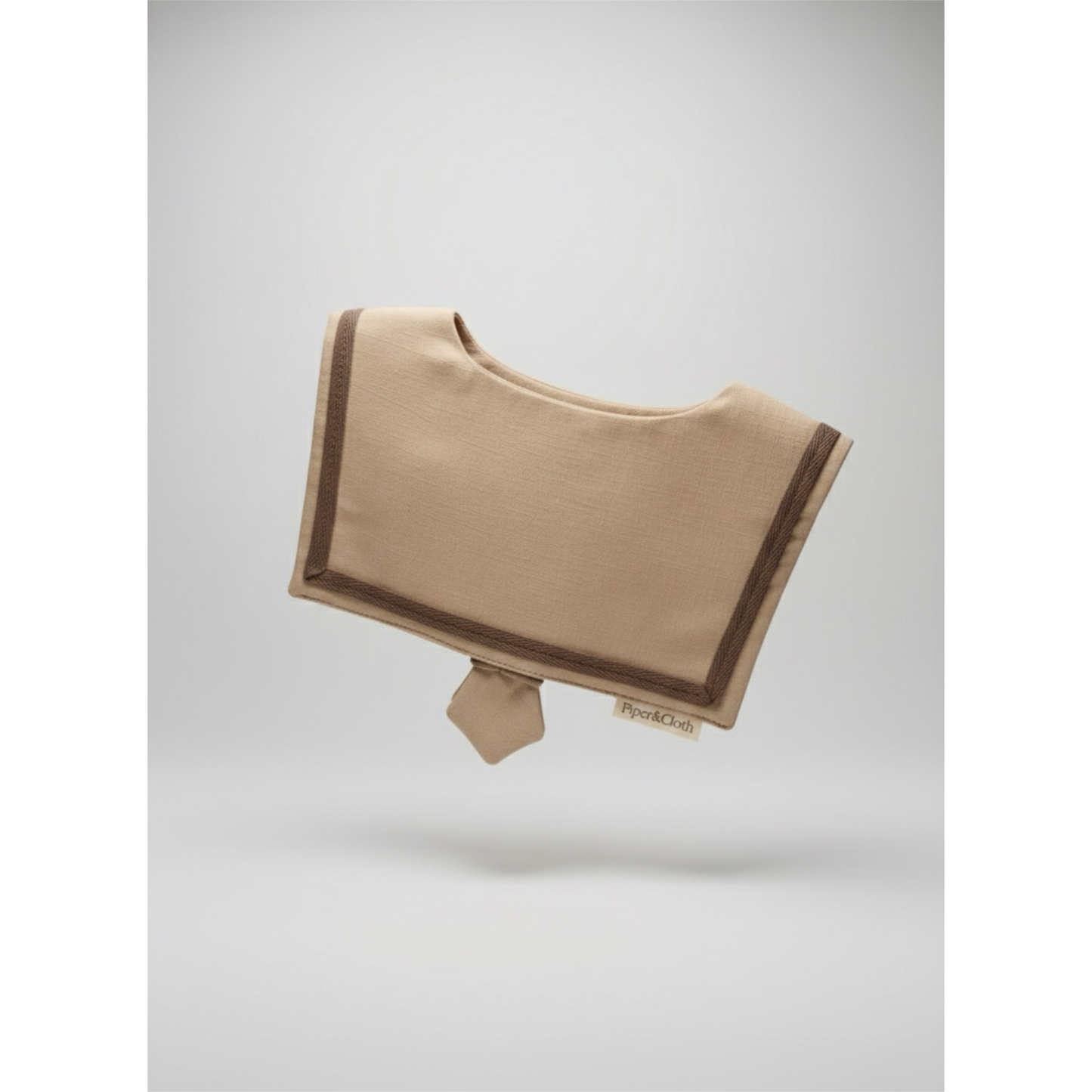 Sailor Style Collar (Back View) Brown fabric with cocoa brown trim on a light gray background