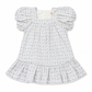 Floral dress with ruffled sleeves on a white background