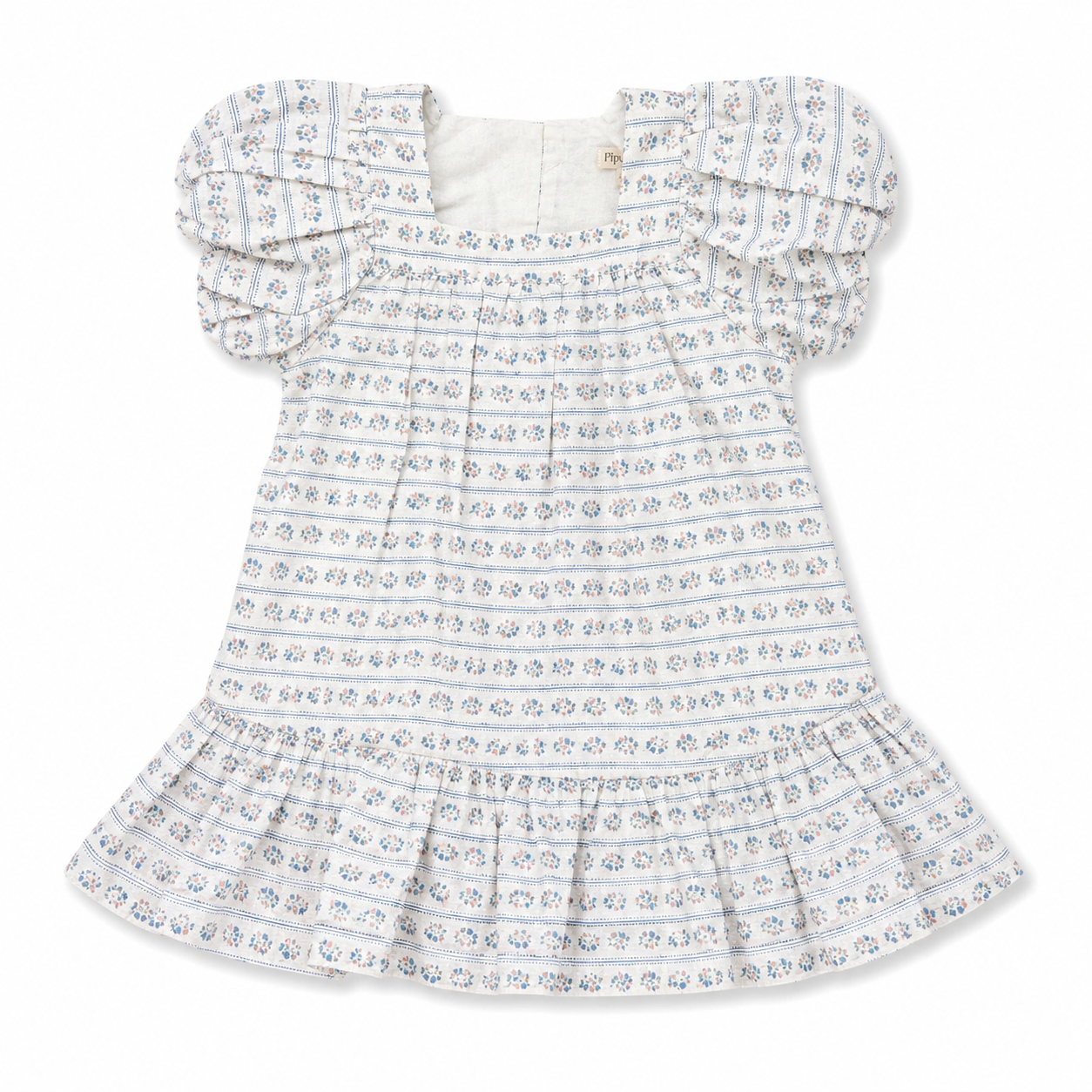 Floral dress with ruffled sleeves on a white background