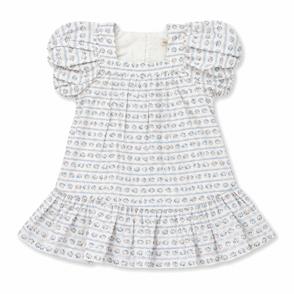 Floral dress with ruffled sleeves on a white background
