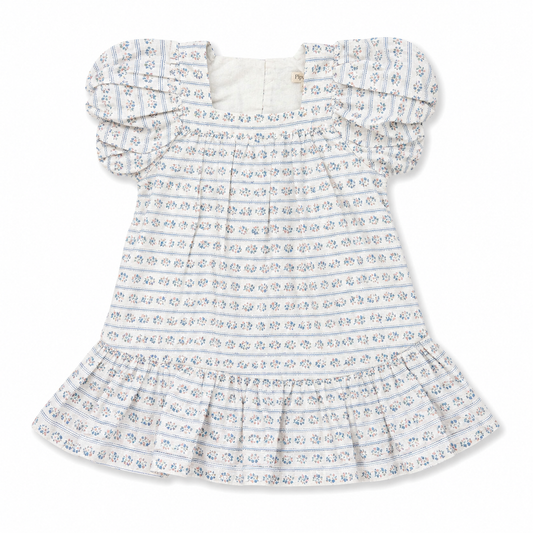 Floral dress with ruffled sleeves on a white background